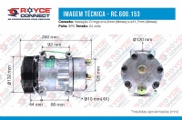 COMPRESSOR 7H15 CAMINHÃO E MAQUINA VOLVO SAIDA DESCARGA/SUCÇÃO TRASEIRA O´RING POLIA 8PK 132MM - 600153